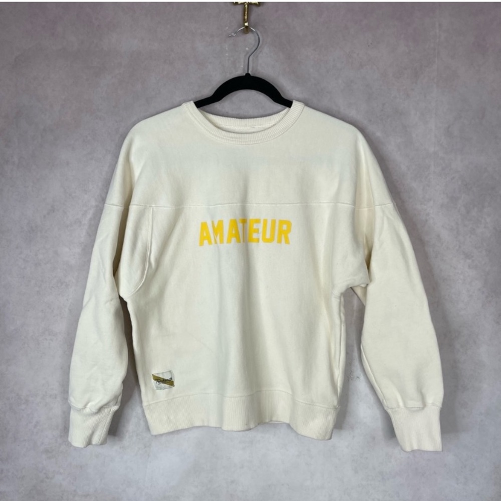 Tracksmith Trackhouse Amateur Crewneck Sweatshirt Ivory Yellow Women's Size S
